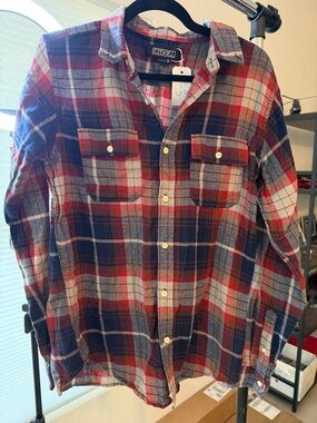 Ezekiel Red, Blue & Gray Plaid Cotton Button-Down Shirt Men’s or Women’s